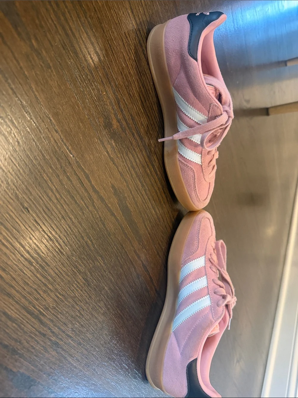 adidas kids Pink Suede Sneakers with White Stripes